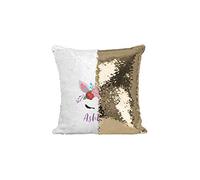 SmartyPants Personalised Magical Sequin Unicorn Face Cushion Cover - Girls Name Horse Cute Birthday Gift Adorable (White & Gold Sequin)