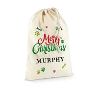 SmartyPants Personalised Merry Christmas Pet Sack Stocking Cute Sweet Gift Present Xmas Fun 45cm 30cm 140gsm 100% Cotton (Natural)