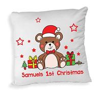 SmartyPants Personalised My First Christmas Teddy Bear Cushion Santa Home Nursery Bedroom Decor Gift (Cushion Cover + Filling)