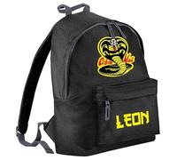 SmartyPants Personalised Name Cobra Kai Black Rucksack Backpack Bag - Martial Arts Comedy Karate Kung Fu TV Show Film Cinema Movie Kid Child Teen School Gift Present (Personalised)