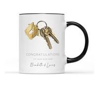 SmartyPants Personalised Name Congratulations On Your New Home Mug Tea Coffee Cup - Moving House First Home Keys Keyring Congratulate Couple Housewarming Gift Present (Black Handle Prime)