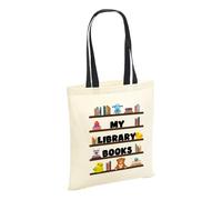 SmartyPants Personalised Name My Library Bag Tote - Custom School Infant Nursery Childs Kids Teens Shelves World Book Day Book Carrier Cotton Shopper Gifts Presents (Black Handle Prime)