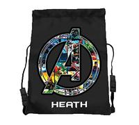 SmartyPants Personalised Official Avengers Logo Drawstring Gym Bag - School P.E Swimming Sports Gift Present (Black)