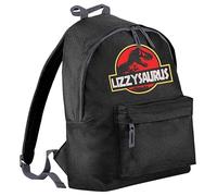 SmartyPants Personalised Saurus Black Backpack - School Nursery Bag Rucksack T-Rex Dinosaur Movie Film Park Logo Fossil Bone Clone Amber Jurassic Retro 90's Gift Present (Black)