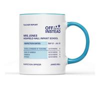 SMARTYPANTS Personalised Teacher Report Blue Handle Coffee Tea Mug - Funny Joke Offstead Grades School Pupil Name Date Home Drink Cup Kitchen Decor Gifts Presents (Blue Handle)