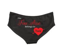 SMARTYPANTS Personalised This Fine Arse Belongs to Women's Pants - Ladies Funny Novelty Joke Slogan Gift Gifts Present Presents Ideas Valentines Day Birthday Christmas Anniversary (Medium) Black