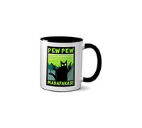 SMARTYPANTS Pew Pew Madafakas Mug - Funny Swearing Crazy Cat Pew Pew Mug Cup Coffee Tea Ceramic Handle Idea Heavy Duty Handle Dishwasher and Microwave Safe (Black Handle)