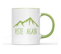 SMARTYPANTS Piste Again Mug Tea Coffee Cup - Novelty Funny Joke Merry Christmas Xmas Festive Ski Run Slope Trail Mountain Snow Snowboard Stocking Filler Present Gift (Light Green Handle Prime)