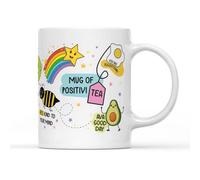 SMARTYPANTS Positivi-Tea Mug Tea Coffee Cup - Rainbow Cute Cartoon Avacado Pun Fun Daily Affirmation Positive Vibes Good Day Bee Kind Kitchen Decor Gifts Presents (White Handle)