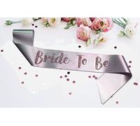 SMARTYPANTS Premium Bride To Be Satin Sash Engagement Wedding Marriage Banner Party Night Out - Silver And Blush Pink Glitter