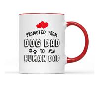 SmartyPants Promoted from Dog Dad to Human Dad Mug Tea Coffee Cup - Novelty Pun Slogan Father's Day Ceramic New Daddy Baby Present Gift Celebration Father Cute (Red Handle Prime)