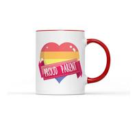 SmartyPants Proud Parent Coffee Tea Cup Mug Gay Pride Bi Trans Rainbow Heart Love LGBTQ Mum Dad Present Gift Heavy Duty Ceramic Handle Coated Dishwasher Microwave Safe (Red Handle Prime)