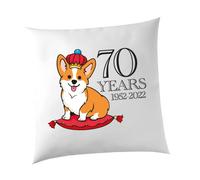 SmartyPants Queen's Platinum Jubilee Corgi Crown Cushion Cover - 70 Years Anniversary 2022 Elizabeth Her Majesty Commemorative Memorabilia Celebration Royal Gift (White Prime)