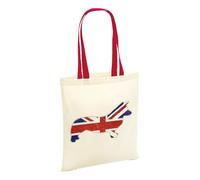 SmartyPants Queen's Platinum Jubilee Union Jack Corgi Tote Bag - Dog Puppy Silhouette Royal Elizabeth Her Majesty 70 Years Anniversary 2022 Commemorative Souvenir Cotton Shopper (Red Handle)