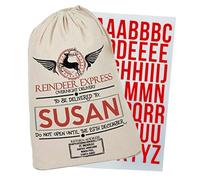 Smartypants Reindeer Express DIY Iron On Transfer for Christmas Sacks, North Pole Overnight Delivery Heat Press Decal with Red Alphabet Letters for Name Personalization, Vintage Santa Workshop Graphic