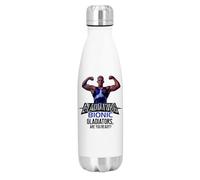 SMARTYPANTS Retro 90s TV Show Inspired Bionic Gladiator Insulated Stainless Steel Water Bottle - 17oz White Vacuum Flask for Gym, Bodybuilding, and Sports - Durable Leak-Proof Reusable Metal Canteen