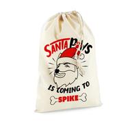SMARTYPANTS Santa Paws Is Coming To Town Christmas Dog Pet Sack Stocking Cute Sweet Xmas 45cm 30cm 140gsm 100% Cotton (Natural)