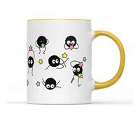 SmartyPants Soot Sprites Wrap Coffee Cup Mug Anime Manga Film Studio Susuwatari Neighbor Spirits Present Gift Heavy Duty Ceramic Handle Coated Dishwasher Microwave Safe (Yellow Handle Prime)