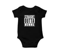SMARTYPANTS Straight Outta Mumma Black Babygrow - Funny Gangster Outta Mummy Mum New Parents Baby Grow Romper Sleepsuit Bodysuit Infant Vest Baby Shower Gifts Presents (Black, 6-12 Months)