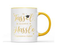 SMARTYPANTS The Tassel was Worth The Hassle Golden Handle Coffee Tea Mug - Cap Graduate Congratulations School Occasion Home Drink Cup Kitchen Decor Gifts Presents (Golden