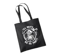 SMARTYPANTS Till Death Do Us Party Black Tote Bag Cotton Shopper - Goth Punk Skull Skeleton Drink Smoke Dance Dead Reaper Skater Emo Scene Rock Roll Alternative Gift Present (Black)