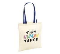 SMARTYPANTS Tiny Human Tamer Tote Bag Cotton Shopper - Novelty Funny Humour Cute School Year Class Teach Pupil Best Star Teacher Inspire Navy Handle Gift Present (Navy Handle Prime)