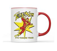 SMARTYPANTS Turbo Man Mug Tea Coffee Cup - Jingle Bells Action Figure Man Comedy Funny Festive Xmas Christmas Eve Classic Movie Film Cinema Home Kitchen Gifts Presents (Red Handle Prime)
