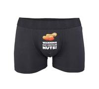 SMARTYPANTS Warning May Contain Nuts Boxers - Novelty Joke Funny Saying Cheeky Peanuts Mens Boxer Shorts Trunks Underwear Gift Present (2XL, Black)