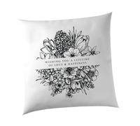 SmartyPants Wishing You a Lifetime of Love and Happiness Cushion Cover - Husband Wife Bride Groom Happy Couple Wedding Celebration Occasion Flower Home Gift Present (White)