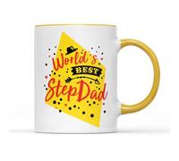 SmartyPants World's Best Step Dad Mug Tea Coffee Cup - Novelty Father's Day Father Daddy Greetings Saying Quote Bright Top Hat Greastest Awesome Family Present Gift (Yellow Handle Prime)