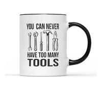 SmartyPants You Can Never Have Too Many Tools Mug Cup Coffee Tea Hammer Spanner Father Grandad Gift Present Heavy Duty Ceramic Handle Coated Dishwasher Microwave Safe (Black Handle Prime)