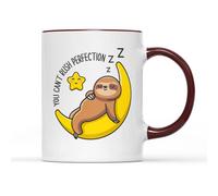 SmartyPants You Can't Rush Perfection Mug Tea Coffee Caffeine Cup Cute Pretty Sweet Cartoon Sloth Slow Cresent Moon Star Sleepy Rest Tired Lazy Girly Fun Gift Present (Bordeaux Handle Prime)