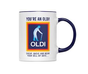 SMARTYPANTS You're an Oldie Man Tea Coffee Mug - Cheap Basic and Near Sell by Date Funny Joke Humour OAP Old Occasion Birthday Home Kitchen Decor Cup Gifts Presents(Cobolt Handle)