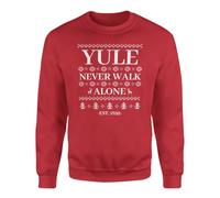 SmartyPants Yule Never Walk Alone Pullover Jumper - Christmas Fun Saying Winter Yule Celebration Festive Comfy Xmas Present Gift (Large, Red)