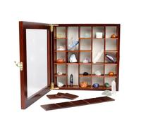 SmartyRocks Adjustable Rock Display Case - Rock Collection Box with Fabric Bed for Mineral Display - Dark-Finish Shadow Box with Shelves for Crystal Storage
