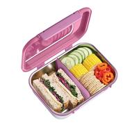 Smash 1.8L/61oz Microwave Safe Stainless Steel Bento Box with Pink Hinged Lid - 2 Compartments with Movable Divider, Leak-Proof Clip Closure & Silicone Seal