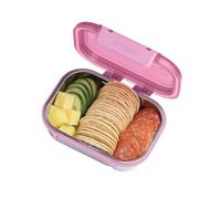 Smash 550ml/19 oz Microwave Safe Stainless Steel Snack Box with Pink Hinged Lid - Leak-Proof Clip Closure, Silicone Seal, BPA Free