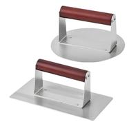 Smash Burger Press Hamburger Patty Maker Heavy Duty Cast Iron Grill Press Non-Stick Stainless Steel Wooden Handle Perfect for Sandwich Maker Bacon Steak (6.3"Round and 8 * 4.3"Rectangular)