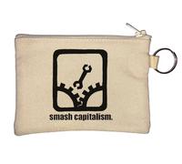 Smash Capitalism Throw A Wrench Into Gears Key Chain Coin Purse Beige
