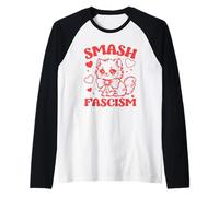 Smash Fascism, Funny Anti-Fascism Cat Raglan Baseball Tee