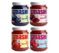 Smash Foods Jam | Variety 4 Pack | Low-Calorie, No Sugar Added Keto Jam with Upcycled Fruit & Chia Seeds | Vegan, Paleo Superfood Fruit Spread | Strawberry, Blueberry, Raspberry, Cherry Pomegranate