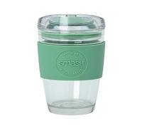 Smash Glass Coffee Cup 350ml / 8oz - Sage | Reusable Borosilicate Glass Cup with Protective Silicone Sleeve, Splash-Proof Lid, Barista Friendly