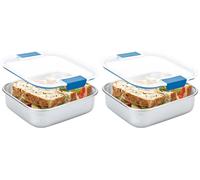 Smash Microwave Safe Stainless Steel Lunch/Sandwich/Meal Box 600ml - Blue (Pack of 2)
