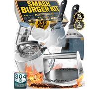 SMASHI 304 Stainless Steel Smash Burger Kit - Smasher, Smash Spatula, Smash Lid, Burger Press and Non-Stick Papers | Professional Set for Kitchen, BBQ and Restaurant (ADVANCED)