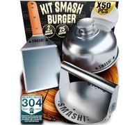 SMASHI® Smash Burger Kit Professional 304 Stainless Steel EU Certified Food Contact | Burger Press + Wooden Handle Spatulas + Accessories | Includes 25 Recipes (Expert)