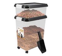 SmashingDealsDirect 3 Piece Pet Food Airtight Storage Container With Plastic Measuring Scoop Treats And Dry Food Storage and Dispenser For Dogs Cats and Various Small Pets (Black)