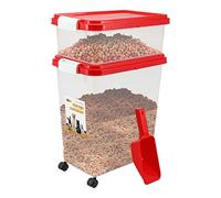 3 Piece Pet Food Airtight Storage Container With Plastic Measuring Scoop Treats And Dry Food Storage and Dispenser For Dogs Cats and Various Small Pets (Red)