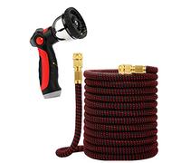 SmashingDealsDirect Expandable Garden Hose Pipe Strong Fabric & Flexible Double Latex Core Hose Pipe With Multi-Function Spray Gun (75FT, Red)