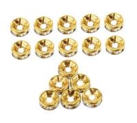 SMASOLO 100pcs Rondelle Spacer Beads with Clear Crystal Rhinestones and Golden Base Sparkling Rhinestone Spacer Charms for DIY Jewelry Making Crafting Bracelets and Necklaces