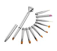 SMASOLO 10pcs Nail Art Brush Pen Set with Replaceable Diamond Tips Silver Multifunctional Nail Painting Tools Kit for Manicure and Professional Gel Application